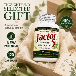 New Packaging Med Free Living Factor 5 Joint Mobility Daily Care 120 Count, Thoughtful Wellness Gift for Adults