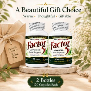 New Packaging Med Free Living Factor 5 Advanced Joint Support, 2 Bottles, 120 Capsules Each, Thoughtful Wellness Gift Set