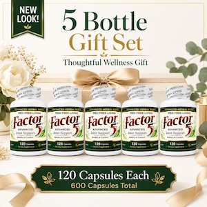 New Packaging Med Free Living Factor 5 Advanced Joint Support, 5 Bottle Wellness Gift Set