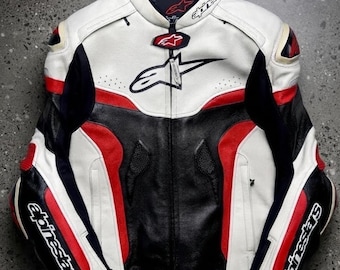 Alpinestars rundleer bikerracejack Echt bikerjack CE-gepantserde sportfietsuitrusting Wit Zwart Rood Bomberjacks