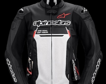 Premium echt rundleer motorsportjack voor heren zwart wit bikerjack Cafe Racer rijjack op maat gemaakt bomberjack