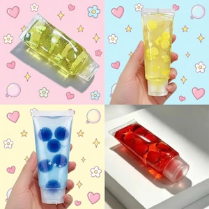 New Styles Chiboki Clear Tube Fruit Bead Squeeze Fidget Toy, Transparent Jelly Squishy Anti-Stress Decompression Gift