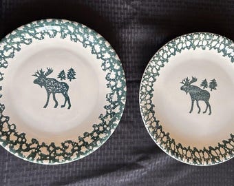Vintage Tienshan Folk Craft Moose Country Steingut-Set, 2 Servierteller, Sahnekännchen