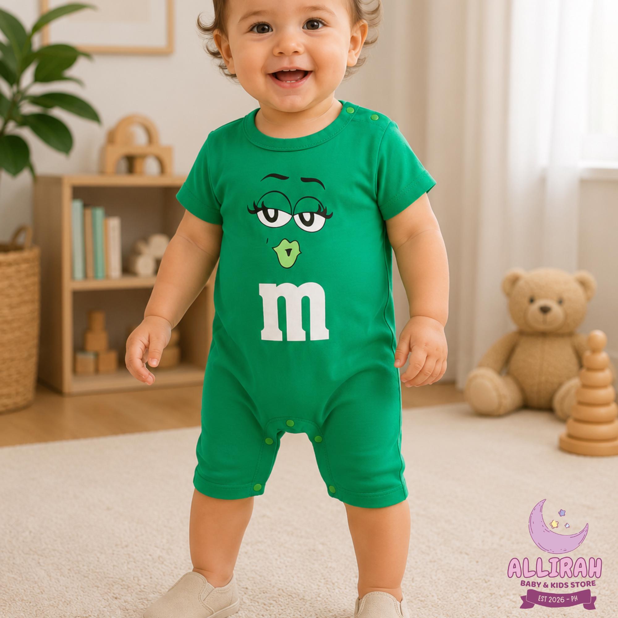 Baby M & M's Romper Cotton Blend Bodysuit, Cartoon Face Print (Newborn Gift)