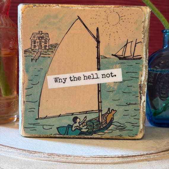 Why the hell not - Vintage Book Page Desk Sitter, Upcycled Book Art, Funny Saying