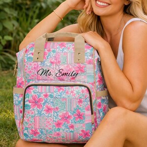 Sac à dos patchwork floral personnalisé | Cadeau personnalisé avec nom pour les enseignants, les étudiants et pour un usage quotidien