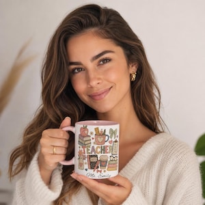 Mug personnalisé pour enseignants : style patchwork, design minimaliste et chaleureux, tasse à café en céramique