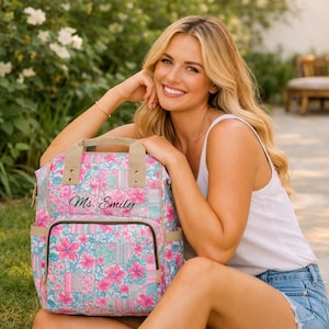Personalized Patchwork Floral Backpack I Custom Name Gift for Teachers, Students & Everyday Use