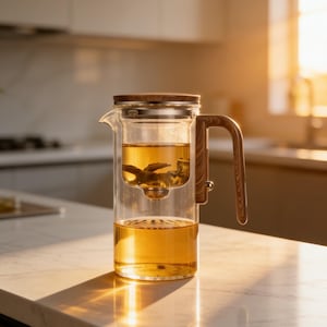 Magnetic Glass Tea Infuser - Borosilicate Teapot with Wood Handle for Loose Leaf