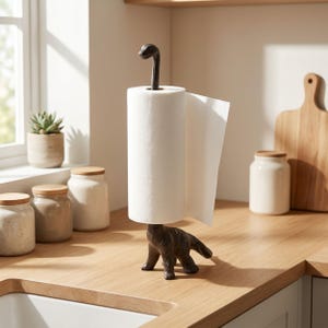 Soporte para toallas de papel con forma de dinosaurio, decoración de cocina de hierro fundido, organizador de encimera de estilo rústico, detalle rústico de animales para la cocina.