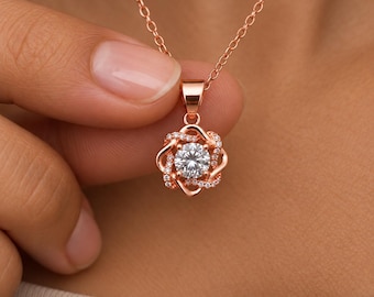 Love Knot Necklace, Sterling Silver with Cubic Zirconia, Rose Gold, Gold or Silver