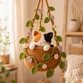 Crochet Calico Cat Hanging Plant Pot, Cute Kitten in Basket, Cat Plant Wall Decor, Unique Handcrafted Cat Lover Gift, Gift For Her product logo