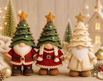 Handmade Christmas Gnome, Crochet Tree Gnome Plush, Scandinavian Tomte Gonk, Winter Dwarf Decor, Faceless Doll Holiday Tiered Tray Gift