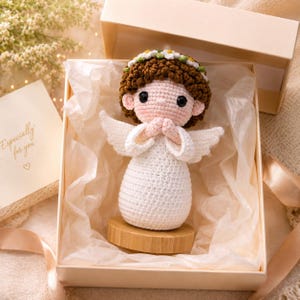 Crochet Guardian Angel Doll, Handmade Angel Figurine, Prayer Angel Decor, Religious Gift for Mom Daughter, Ready to Gift image 3