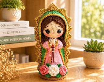 Virgin Mary Crochet Doll, Handmade Catholic Decor, Our Lady Crochet Statue, Religious Gift, Prayer Room Decor, Catholic Gift for Her