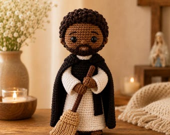 St. Martin de Porres Crochet Doll, San Martin Amigurumi, Patron Saint of Social Justice, Catholic Confirmation Gift, Religious Plushie