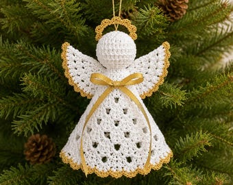 Crochet Angel Ornament, Handmade Angel Car Charm, Christmas Tree Angel Decoration, Guardian Angel Gift, Crochet Hanging Ornament