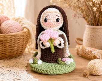 St Therese of Lisieux Crochet Doll, Catholic Patron Saint Amigurumi, Little Flower Nun Plush, First Communion Gift, Confirmation Decor