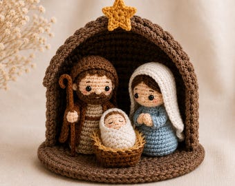 Crochet Nativity Set, Handmade Holy Family Christmas Decor, Catholic Nativity Scene, Mini Christmas Manger, Religious Gift
