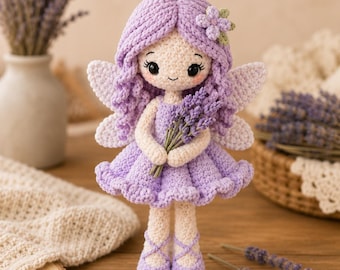Crochet Fairy Doll, Handmade Amigurumi Angel, Ballerina and Flower Fairy, Fantasy Room Decor, Unique Crochet Gift