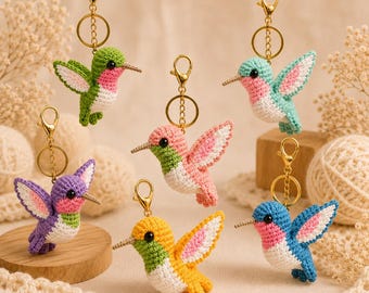 Crochet Hummingbird Keychain, Amigurumi Bird Bag Charm, Cute Hummingbird Gift for Bird Lovers, Handmade Backpack Accessory, Purse Pendant