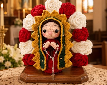 Our Lady of Guadalupe Crochet Doll, Virgin Mary Amigurumi, Catholic Religious Gift, Handmade Altar Shrine, Blessed Mother Baptism Gift