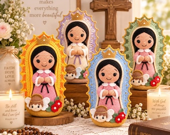 Crochet Virgin Mary Doll, Our Lady of Guadalupe Amigurumi, Catholic Gift, Handmade Religious Plush, Baptism Gift, First Communion Keepsake