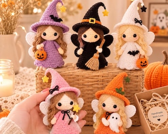 Mini Crochet Witch Doll, Cute Halloween Amigurumi, Spooky Pocket Hug, Handmade Fall Decor, Witchy Party Favor, Goth Girl Gift