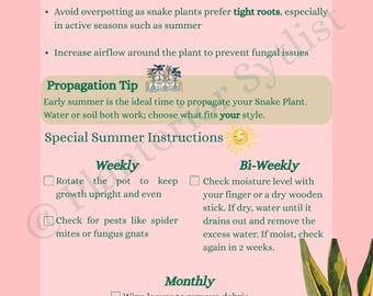 Cura della Sansevieria / Guida alla cura estiva + Monitoraggio mensile / Cura della Sansevieria in PDF / Agenda per le piante d'appartamento (Download digitale)
