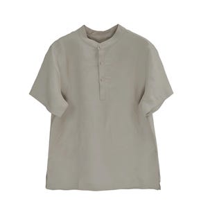 Herrskjorta i enfärgad tencellinne med ståkrage, andningsbar mjuk kortärmad affärstopp med pendling Mushroom grey