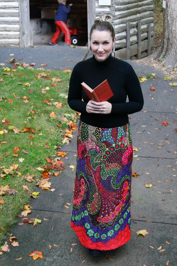 Vintage Quilted Skirt, Vintage Maxi Skirt, Boho Sk