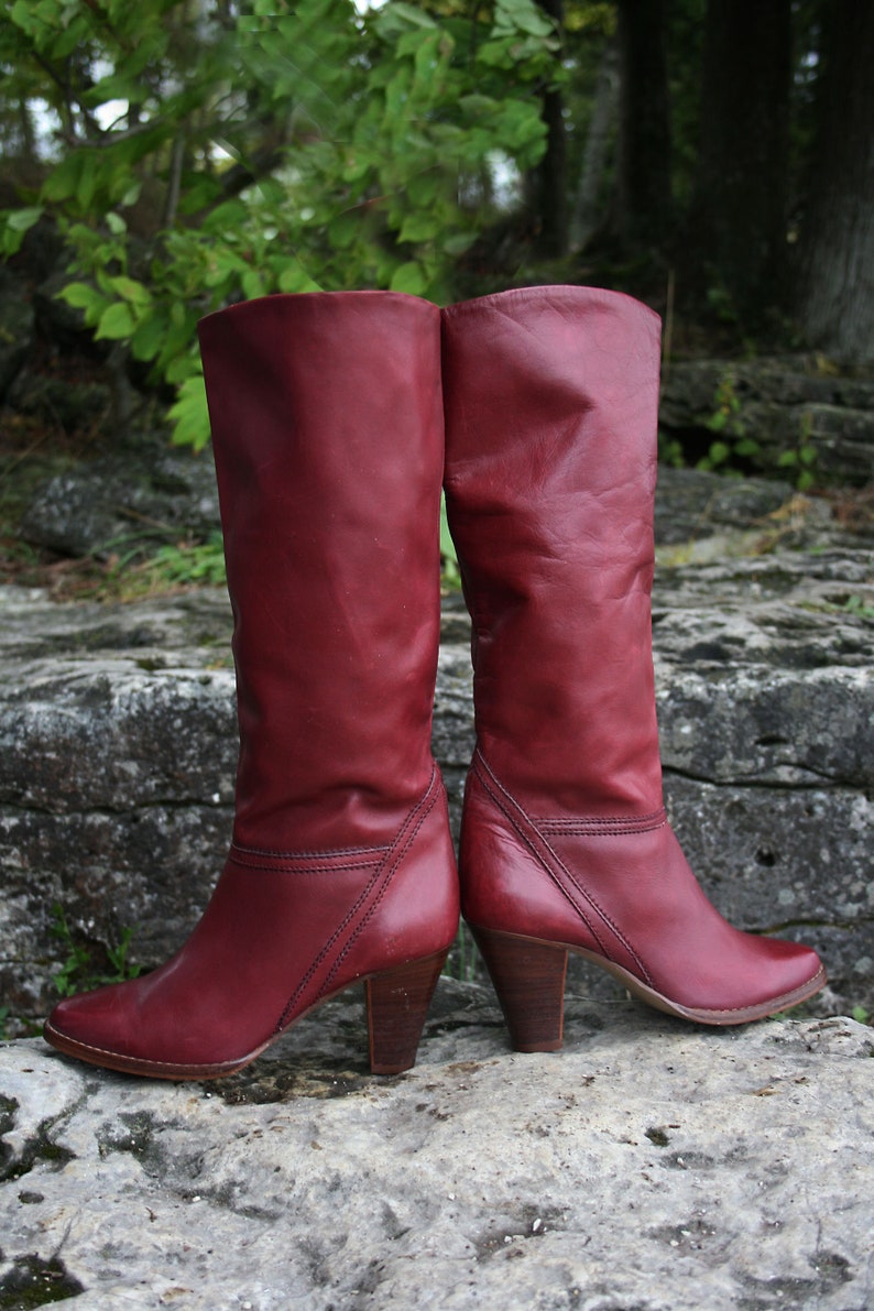 Vintage Burgundy Boots Vintage Burgundy Tall Boots Womens 7 Etsy