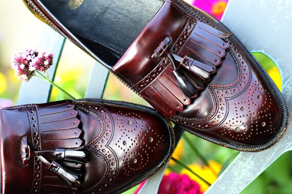 Vintage Florsheim Brogues Burgundy Mens Size 8 D,
