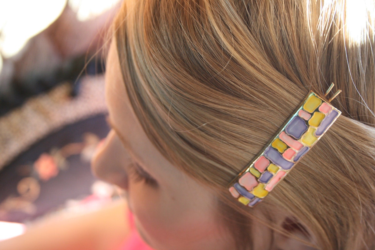 Vintage Pastel Barrette Yellow Purple and Pink Barrette Etsy