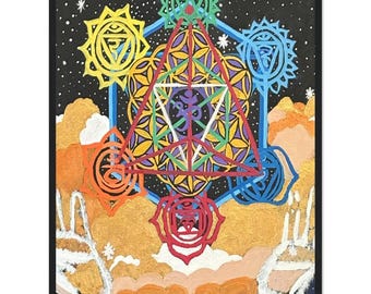 Il respiro del creatore / Geometria sacra / Poster con cornice in legno su carta semilucida di alta qualità