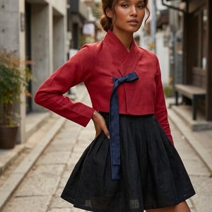 Modern Hanbok Jeogori-topp, koreansk blus för kvinnor, Kpop-modekläder, traditionella koreanska festivalkläder, armékonsertkläder
