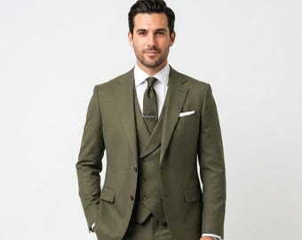 Herren Grün Slim Fit 3-teiliger Anzug, formelle Business-Hochzeitskleidung