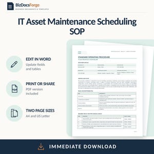 Sjabloon voor standaardwerkprocedures (SOP) voor het plannen van IT-onderhoud | Invulbare workflow voor cybersecurity-activiteiten