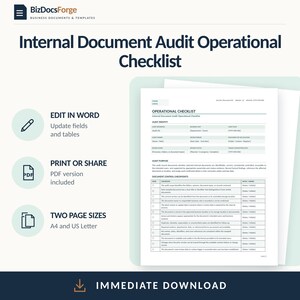 Internal Document Audit Checklist | Fillable Operations Admin Template