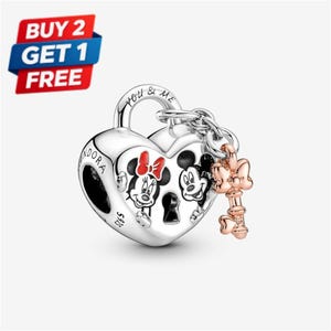 Mickey Mouse & Minnie Mouse Padlock Charm,,925 Sterling Silver Charm Bracelet Compatible with Pandora for Girls Gift