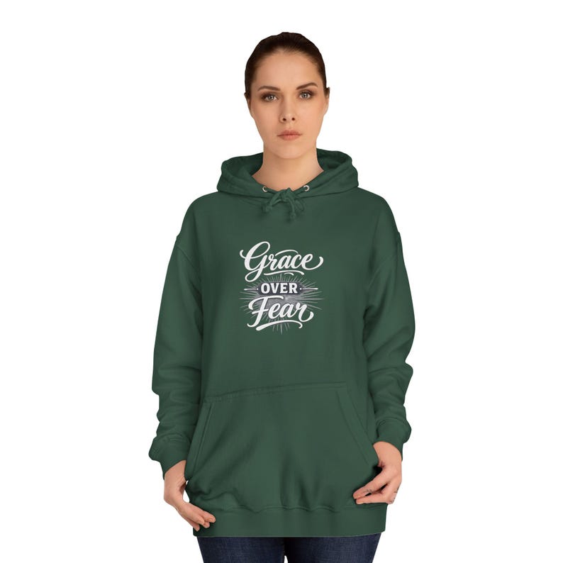 Grace Over Fear Hoodie | Lamb with Cross Illustration, Christian Faith Sweatshirt | God's strength | Gift for christian's image 18