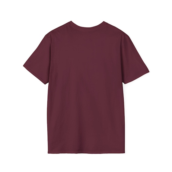 Maroon short-sleeve T-shirt, back view, plain with no print.