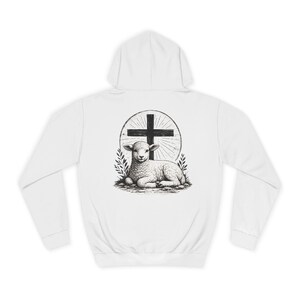 Grace Over Fear Hoodie | Lamb with Cross Illustration, Christian Faith Sweatshirt | God's strength | Gift for christian's image 4