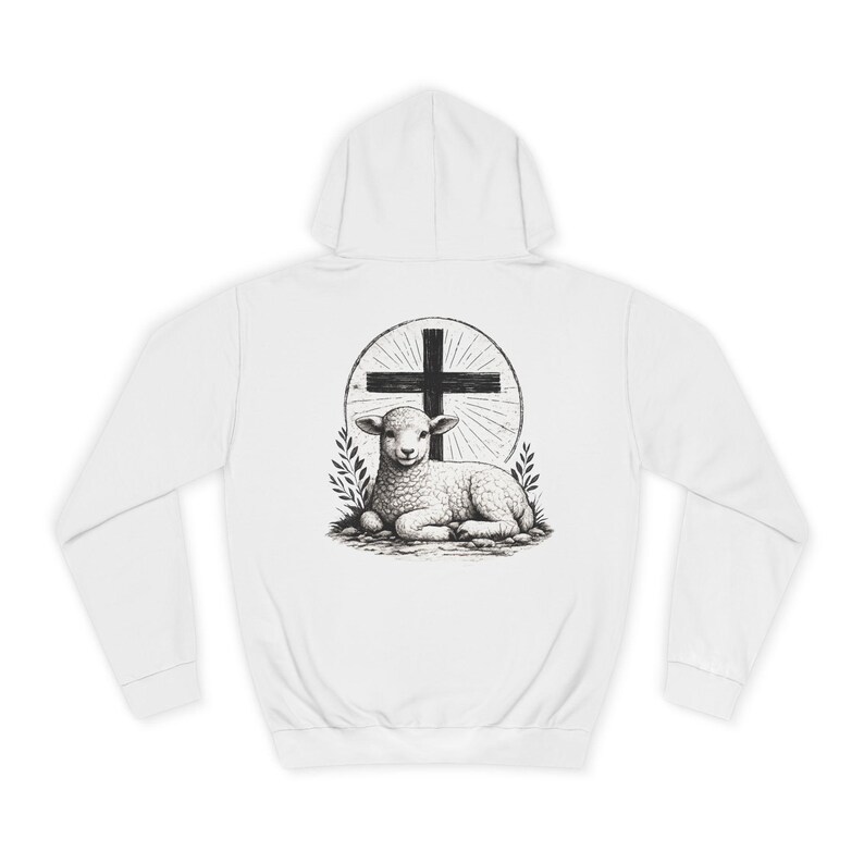 Grace Over Fear Hoodie | Lamb with Cross Illustration, Christian Faith Sweatshirt | God's strength | Gift for christian's image 4