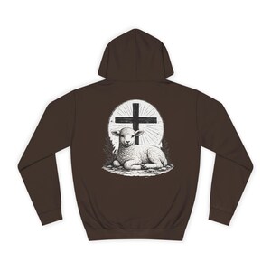 Grace Over Fear Hoodie | Lamb with Cross Illustration, Christian Faith Sweatshirt | God's strength | Gift for christian's image 5