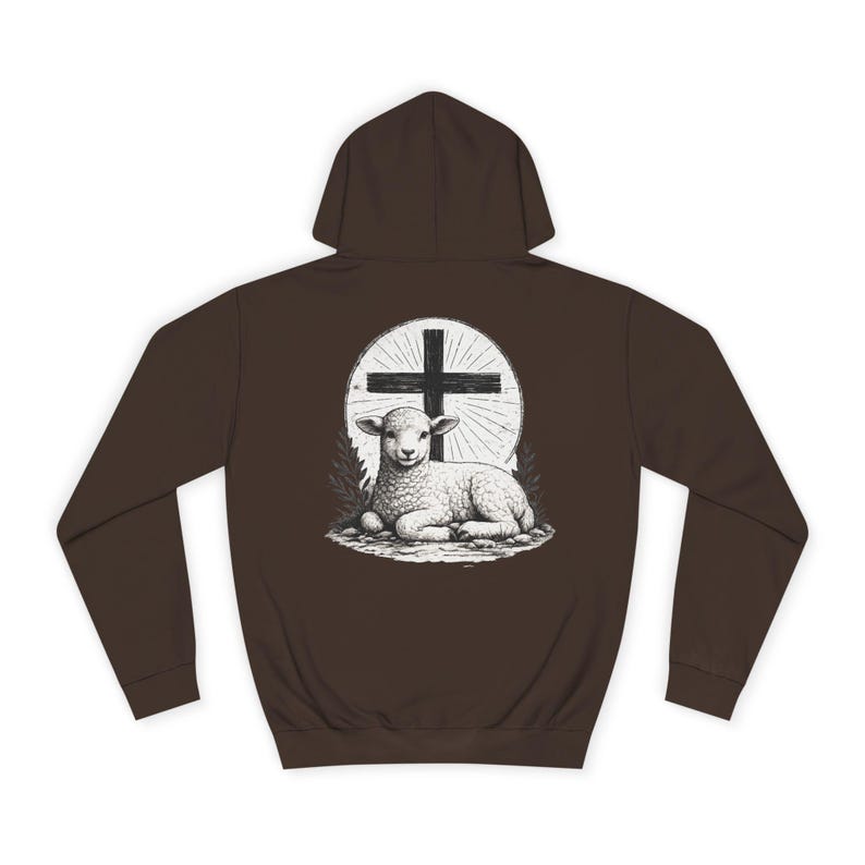Grace Over Fear Hoodie | Lamb with Cross Illustration, Christian Faith Sweatshirt | God's strength | Gift for christian's image 5