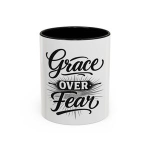 Grace Over Fear Coffee Mug | 11oz or 15oz Accent Mug/ Christian Faith/ god's love/ Faith/ Bravery/ Lord's protection afbeelding 1