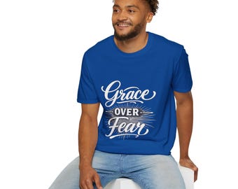 Grace Over Fear T-Shirt | Script Faith Typography | Grace over Fear | God's love | Christian Faith