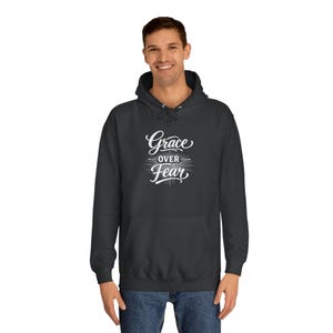 Grace Over Fear Hoodie | Lamb with Cross Illustration, Christian Faith Sweatshirt | God's strength | Gift for christian's image 17