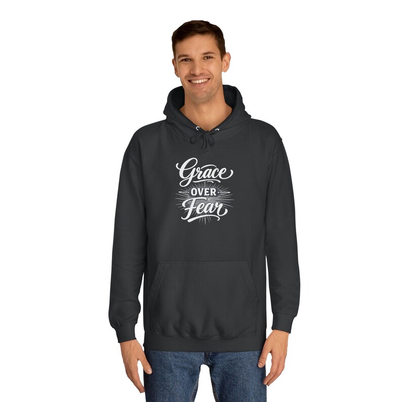 Grace Over Fear Hoodie | Lamb with Cross Illustration, Christian Faith Sweatshirt | God's strength | Gift for christian's image 17
